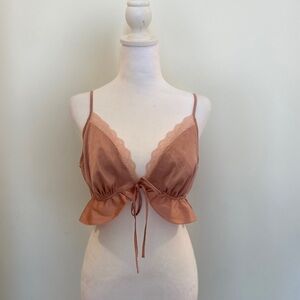 Y2K Bralette Top (La Vie En Rose) - Ruffled, Feminine, Tie Front